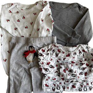 24M Carter's Set of 4 Penguin and Friends Set: 3 Long Sleeve Bodysuits & 1 Pant